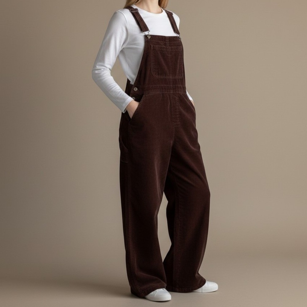 Carolina Blues Corduroy Overalls Womens L Brown Wide Leg Vintage 90s Workwear